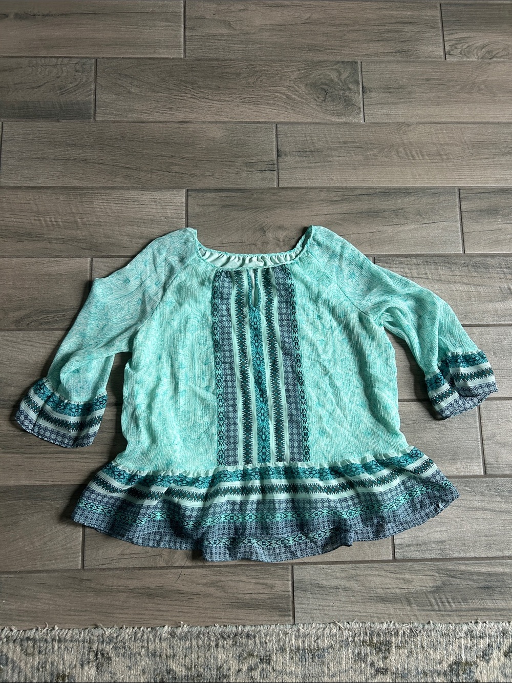 St. John's Bay Aqua Patterned Peasant Tunic